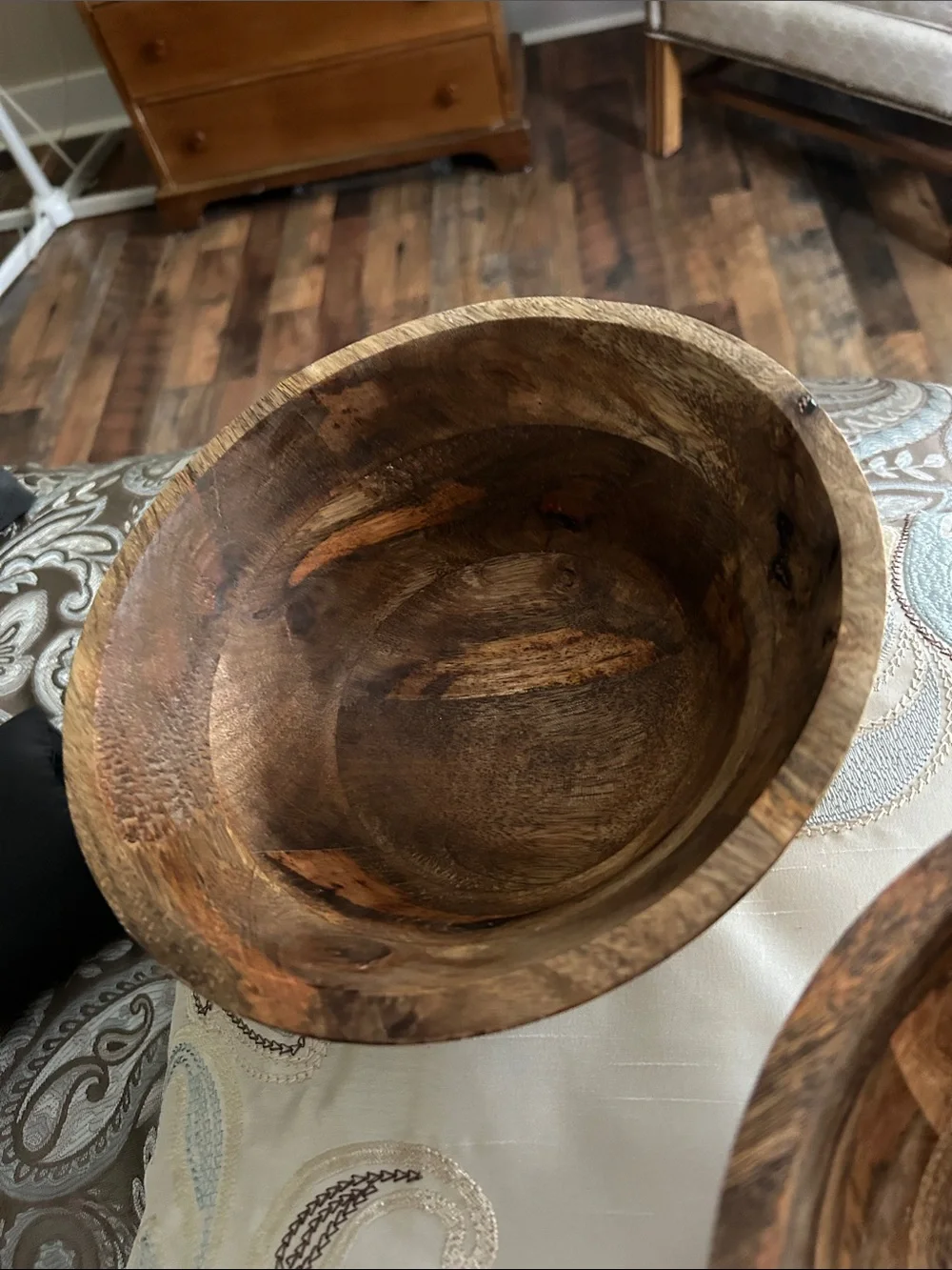 Set of Two Rustic Wooden Decorative Bowls - Dark Brown